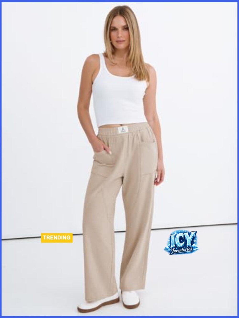 Casual Lounge Pants with Pockets High Waisted Elastic Waist Straight Leg - Picture 6 of 7